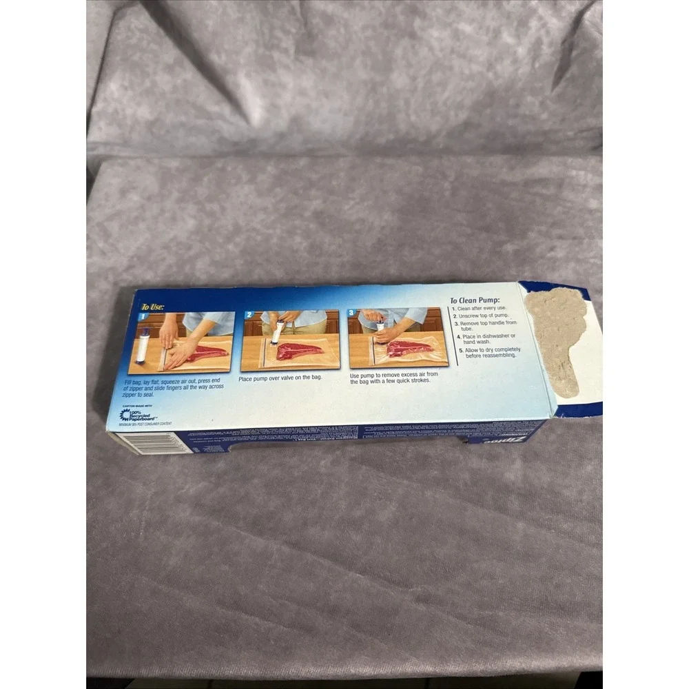 Ziploc Vacuum Starter Kit Hand Pump With 3 Freezer Quart Bags‎ NEW Open Box